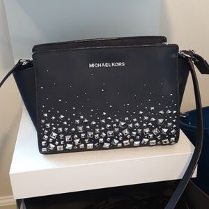 Michael Kors Navy Silver Studed Crossbody